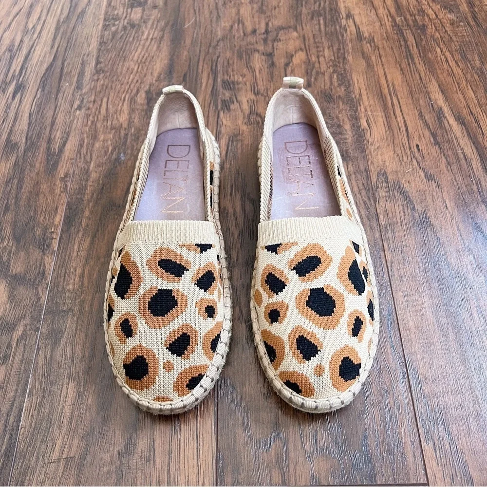 Deltan • Hensley Flyknit Espadrille leopard animal print flat slip on knit